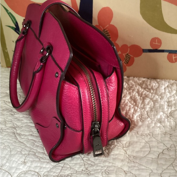 Coach Pink Willow Floral Mercer Satchel Leather w/ Crossbody - Picture 5 of 15